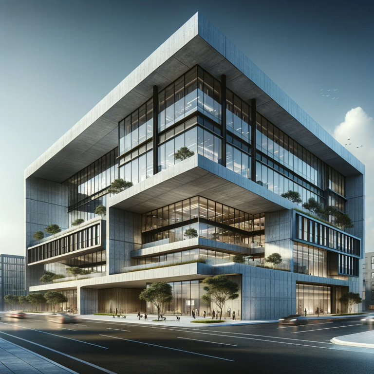 a modern commercial building showcasing advanced concrete features